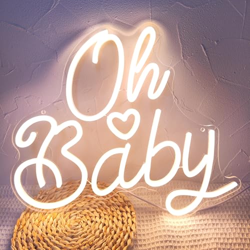 Oh Baby Neon Sign for Wall Decor, Baby Shower Neon Sign with Dimmer, Warm White Led Light for Bedroom Decor, Wall Decorati...