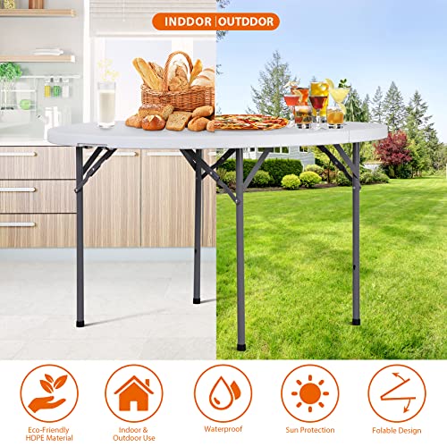 JupiterForce 4 FT Round Folding Table, 48" Indoor Outdoor Portable Plastic Dining Card Table for Kitchen, Commercial, Camp...