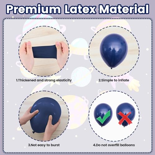 Galaxy Space Balloons, 12 Inch Navy Blue Metallic Blue Purple Silver Black Star Print Balloons with Silver Star Foil Ballo...