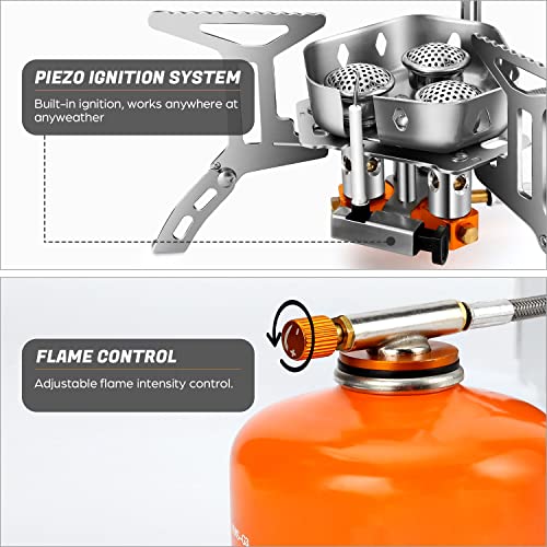 Odoland 3500W/6800W Windproof Camp Stove Camping Gas Stove with Fuel Canister Adapter, Piezo Ignition, Carry Case, Portabl...