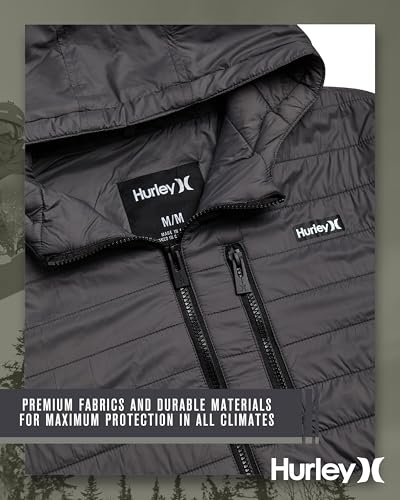 Hurley Mens Puffer Jacket - Lightweight Packable Insulated Winter Coat for Men - Weather Resistant Quilted Outdoor Jacket