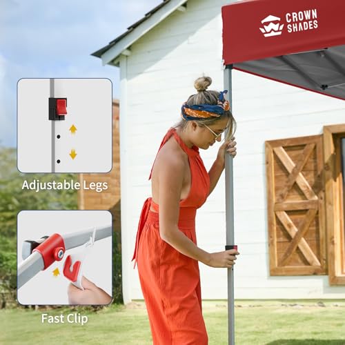 CROWN SHADES 10x10 Pop Up Canopy with 1 Side Wall - Beach Tent with One Push Setup - Outdoor Sun Shade for Events, Partie...