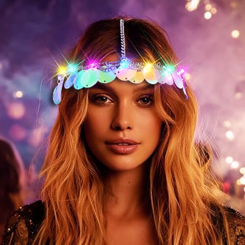 Sixexey Light Up Colorful Mermaid Headband LED Ocean Sequin Hair Accessories for Women