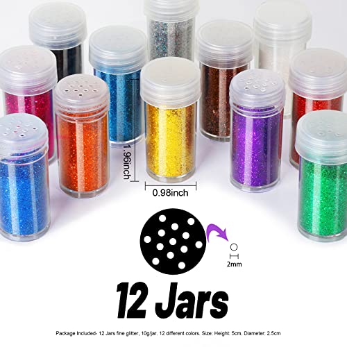 FANDAMEI 12 Pieces Fine Glitter, 12 Colors 10g Glitter Shake Jar Set, Extra Fine Glitter Powder for Arts, Crafts, Paintin...