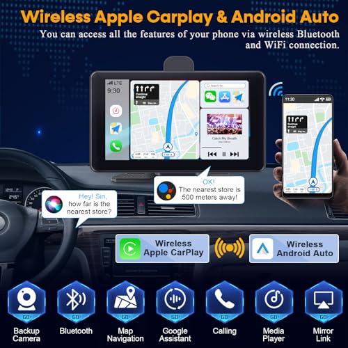 Wireless Apple CarPlay with Dash Cam: 7″ Carply Screen for Car with Backup Camera - 5-Min Plug-and-Play Upgrade for Older ...