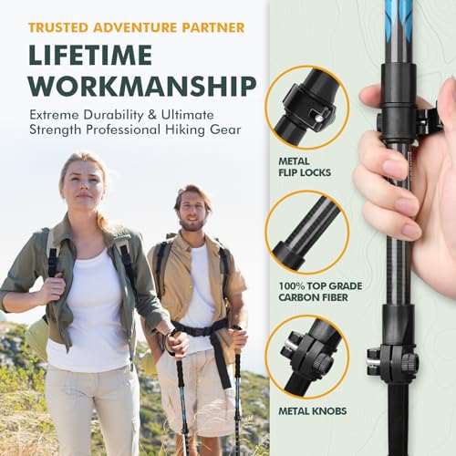 KINGGEAR TPC 100% Carbon Fiber Hiking Poles, Telescopic Retractable Nordic Trekking Poles, Ultra Lightweight Nordic Walkin...