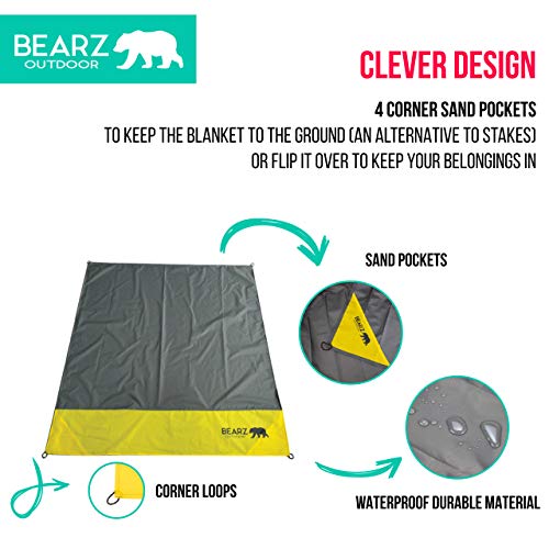 BEARZ Outdoor Pocket Blanket - Beach Blanket Waterproof Sandproof, Picnic Blankets Waterproof Foldable, Lightweight & Comp...