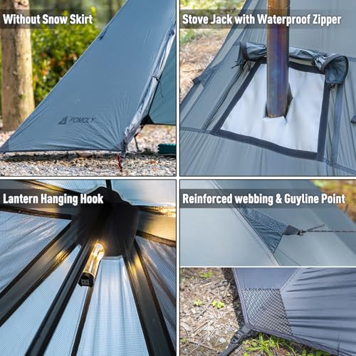 POMOLY Tipi Tent Camping Hot Tent, Hussar 20 Ultralight Solo Teepee with Stove Jack for 1P Hiking, Backpacking