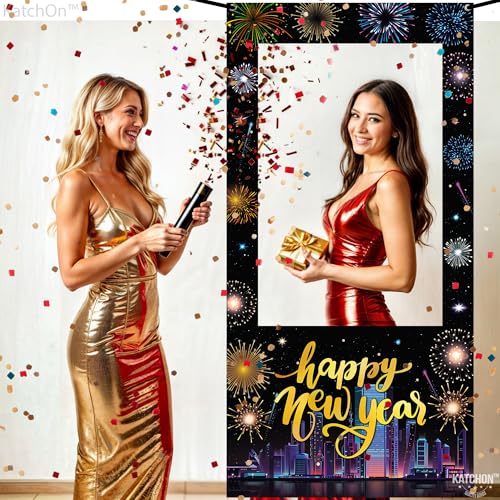 KatchOn, New Year Photo Booth Frame Banner - Large, 72x36 Inch | Happy New Year Photo Booth Frame, New Years Eve Party Sup...