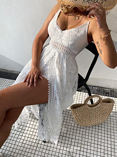 CUPSHE Women's Ruching Smocking Jumpsuit Summer Slip V Neck Backless Maxi High Low