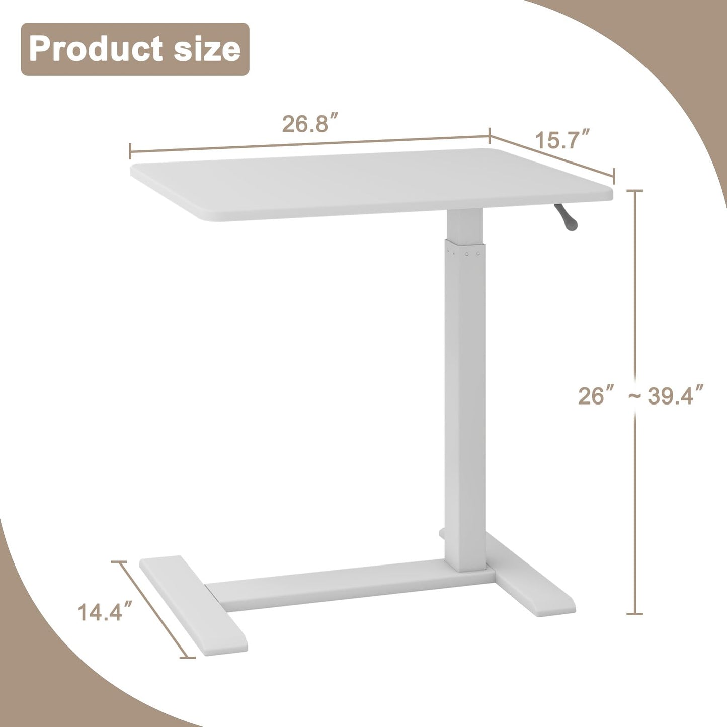 PUNCIA Medical Adjustable Overbed Bedside Table with Hidden Casters Pneumatic Mobile Standing Laptop Desk Movable Over The Bed Table Rolling Computer Cart for Hospital Home Use(26.8”Wx15.7”D White)