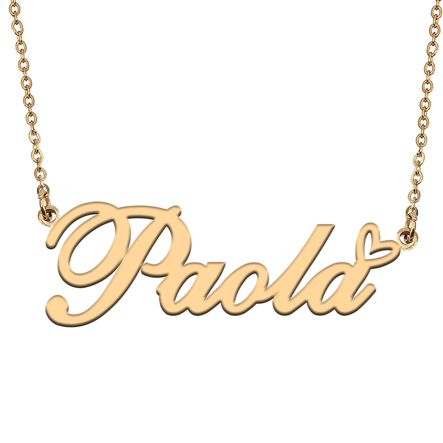 HUAN XUN Paola Name Necklace for Women 18k Plate Nameplate Custom Necklaces Charm Stainless Steel Jewelry Gifts for Family