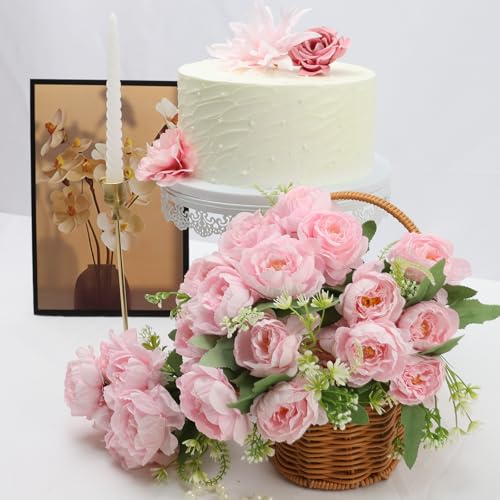 Nagobi Pink Peonies Artificial Flowers, 12 Bundles Fake Peonies Silk Flowers Faux Peonies Flowers Realistic Bouquet for We...