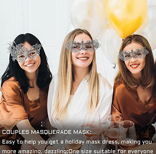 FunMular 2pcs Masquerade Mask for Women Venetian Carnival Mardi Gras Lace Masks For Women & Couples Halloween Party Decor