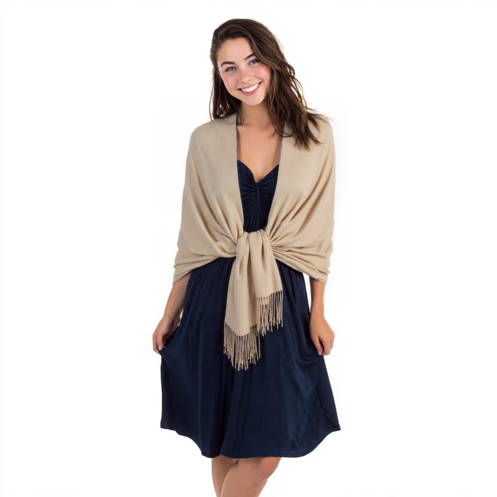 TUSHUSTY Pashmina Feel Shawls Wraps Solid Scarf for Women Soft Silky Warm Men Scarves Hijab Beige