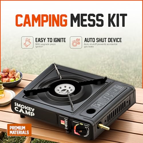 Portable Camping Stove with Plastic Suitcase 3000W Dual Fuel Compatable with Butane or Propane Fuel Tanks, Automatic Ignit...