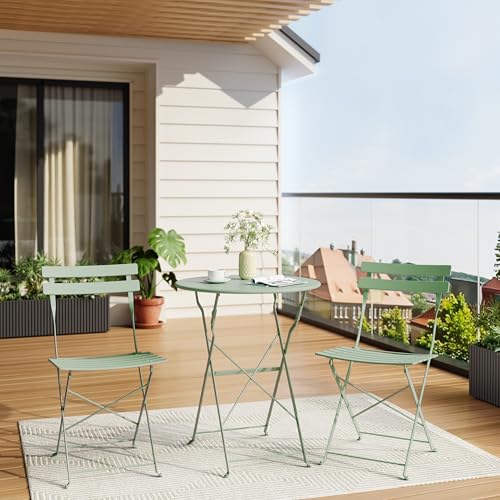 Bistro Table and Chairs Set of 2, 3 Piece Outdoor/Indoor Folding Patio Bistro Sets, 2 Chair Patio Furniture Set with Tabl...