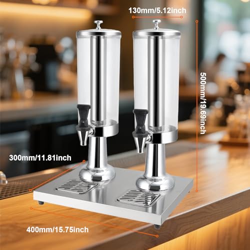 1 Gallon Commercial Beverage Dispenser with Centre Ice Core and Stand Drip Trays Stainless Steel Cold Drink Dispenser for ...
