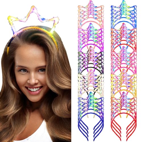 WILLBOND 40 Pcs Light up Crown Headband LED Glow Crown Headband Hair Accessories for Birthday Festival Concert Party Costume