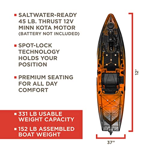 Old Town Sportsman AutoPilot 120 Solo Angler Sit-on-Top Motorized Fishing Kayak with Minn Kota Trolling Motor, 12ft