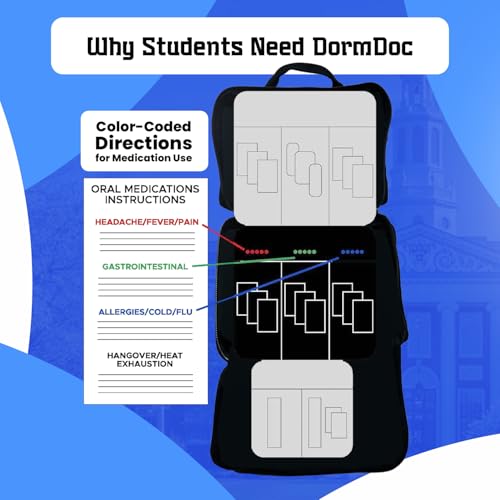 DormDoc College First Aid Kit – Compact Emergency Medical Kit for Dorm Rooms, School, Sports – with Bandages, OTC Medicine...