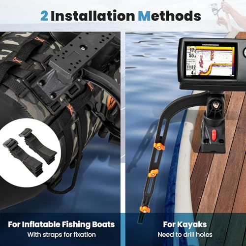 Goplus Fishing Float Tube Accessories, 360° Rotatable Fish Finder Holder w/ Mount Bracket, Rod Rack w/ Storage Basket fit ...