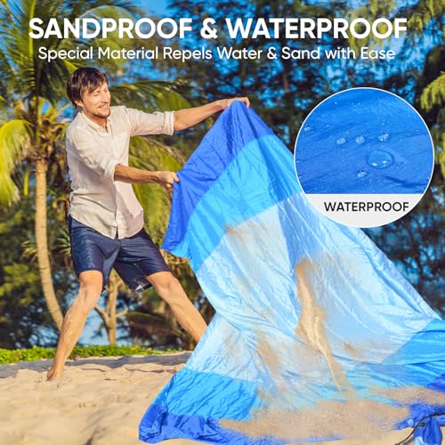 PTEROMY Beach Blanket Waterproof Sandproof, 84" X 84"Extra Large Beach Mat with Storage Bag, Quick Drying Lightweight, 6 S...