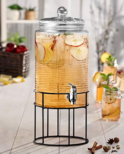 Style Setter Beverage Dispenser Cold Drink Dispenser Glass Jug, Metal Stand & Leak-Proof Acrylic Spigot Great for Parties,...