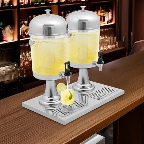 16L Dual Barrel Beverage Dispenser With Ice Cores And Stand,Beer Dispenser Machine, Two Transparent Barrels Drink Dispense...