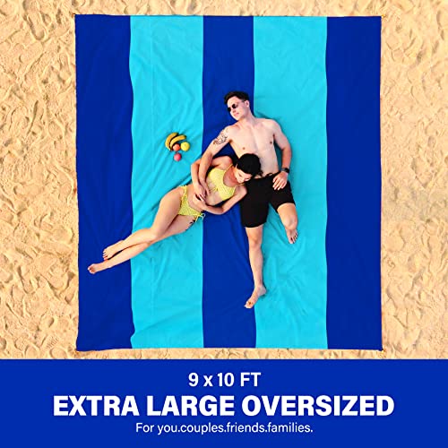 Famstar Beach Blanket Oversized Extra Large 10'X 9',Waterproof Sandproof Beach Blanket 2-8 Adults Lightweight Durable for ...