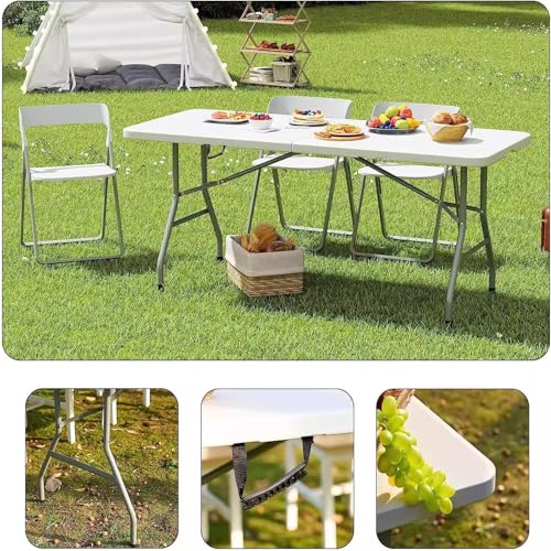 Kashi Home Folding Table 6 Ft Foldable Table, Portable Heavy Duty with Lock & Carrying Handle, Indoor Outdoor Use, Perfect...