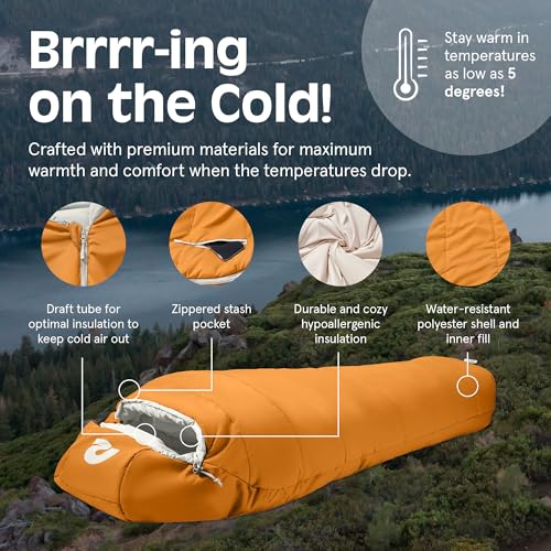Retrospec Dream Mummy Sleeping Bag - 5, 15, & 30°F Cold Weather Camping & Travel Essential Gear with Water - Resistant She...