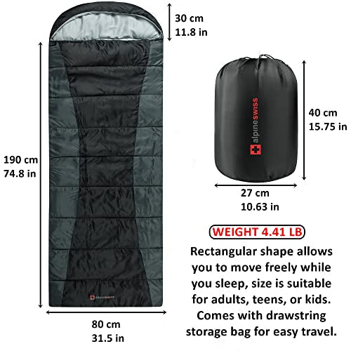 Alpine Swiss 0°C (32°F) Sleeping Bag Lightweight Waterproof with Compression Sack Adults All Seasons Camping Hiking Backpa...