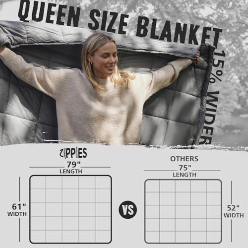 ZIPPIES 3M Thinsulate Insulation Puffy Camping Blanket for Cold Weather, Queen Size Warm Camping Quilt with Zipper, Waterp...