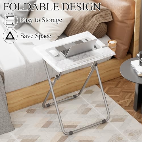 Folding TV Tray Tables, TV Dinner Trays for Eating, Portable Tv Trays with Cup Holder, Folding Tray Side Table, Foldable S...