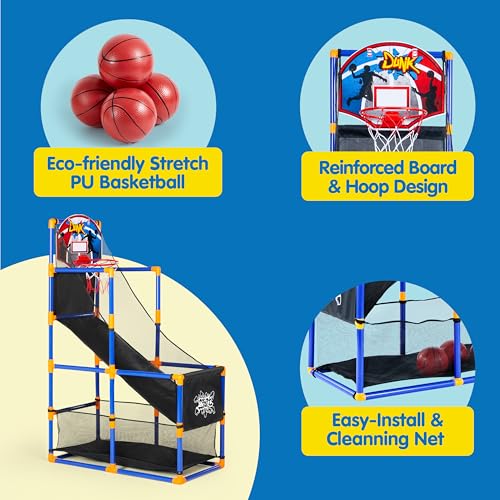JOYIN Arcade Basketball Game Set with 4 Balls and Hoop for Kids 3 to 12 Years Old Indoor Outdoor Sport Play - Easy Set Up...
