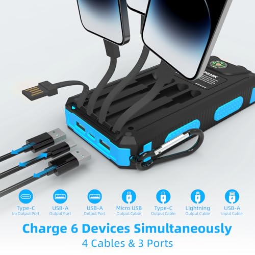 YELOMIN Solar Charger, 20000mAh Portable Type-C Solar Power Bank with 4 Cables, Waterproof Battery Pack, Outdoor External ...