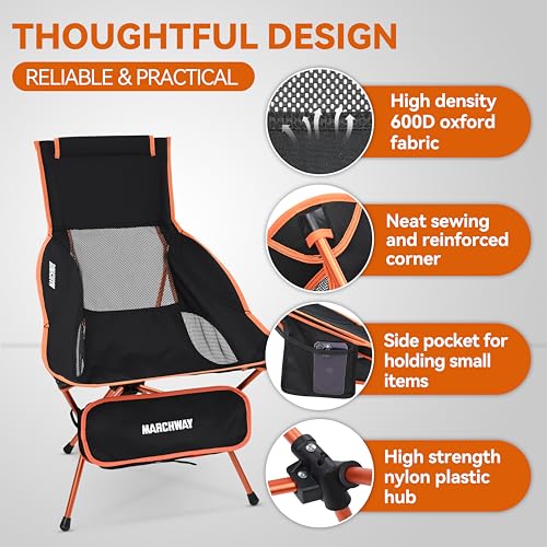 MARCHWAY Lightweight Folding High Back Camping Chair with Head Support, Stable Portable Compact for Outdoor Camp, Travel, ...