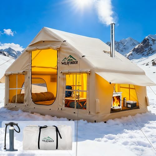 Inflatable Tent with Skylight, Quick Setup Blow Up Tents with Pump, Hot Tent with Stove Jack, Waterproof Oxford Inflatable...