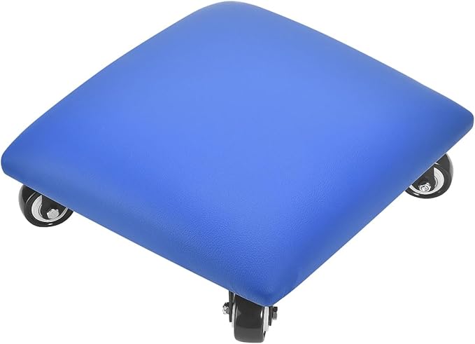FLOLXNB Low Height Rolling Stool Low Roller Seat PU Leather Square Roller Seat Stool Low Rolling Chair for Home Office Fitness Garage (Blue)
