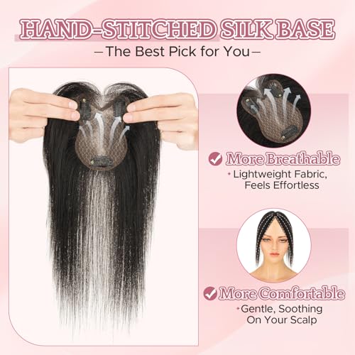 SEGO Human Hair Topper Double-Layer Hand-Stitched Thinning Hair Toppers for Women 360¡Æ3D Coverage Toppers Hairpieces Add Volume,11inch #4P27 Medium Brown Mixed Dark Blonde,20g