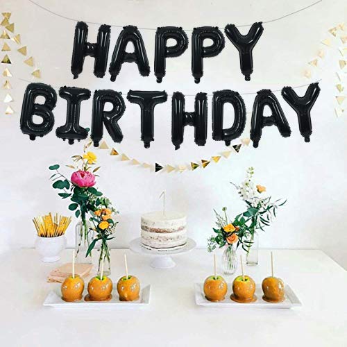 TONIFUL Black Happy Birthday Balloons Banner 16 Inch Mylar Foil Letters Birthday Sign Banner Bunting Reusable for 30th 40t...