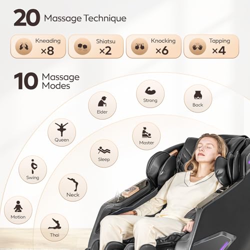 4D Massage Chairs Full Body,Zero Gravity SL-Track Shiatsu Massage Chair Recliner,Core Heating,20 Massage Techniques,Deep Y...
