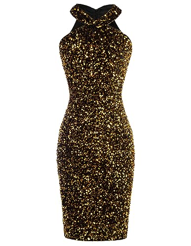 GRACE KARIN Sequin Dress for Women Sleeveless Sparkly Glitter Halter Dress Bodycon Mini Club Dresses 2025
