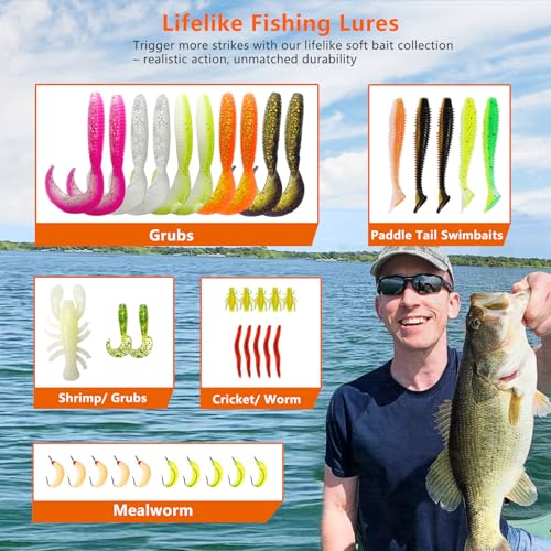 Fishing Lures kit, 132pcs Tackle Box Kit Included Crankbaits, Spoon, Hooks, Weights & Other Accessories, Freshwater & Salt...