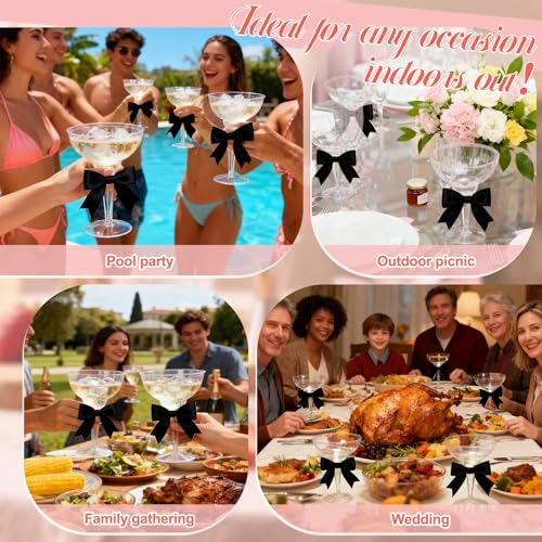 LemonRoad 24 Pcs Clear Plastic Martini Glasses with Bows, 12 oz Disposable Plastic Margarita Cups, Shatterproof Cocktail C...