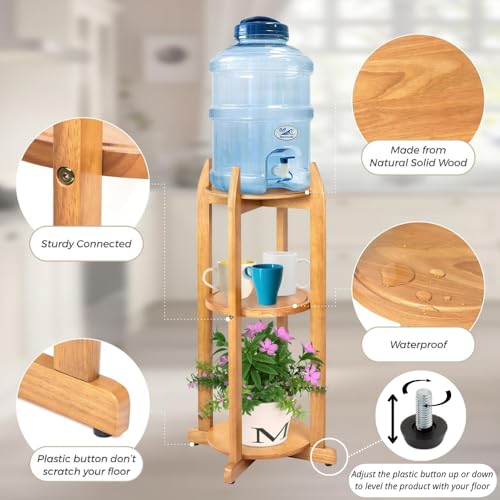 Natural Solid Wood Water Dispenser Floor Stand (32.8" Hight-11.2" Wide) Drink Dispenser Floor Stand with 3 Round Shelfs In...