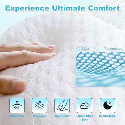 Bath Pillows for Tub, Ergonomic Bathtub Pillow for Head, Neck & Back Support, Soft Spa Cushion Washable with 4D Mesh & Non-Slip Suction Cups, Relaxing Hot Tub Accessories & Spa Gifts for Women and Men
