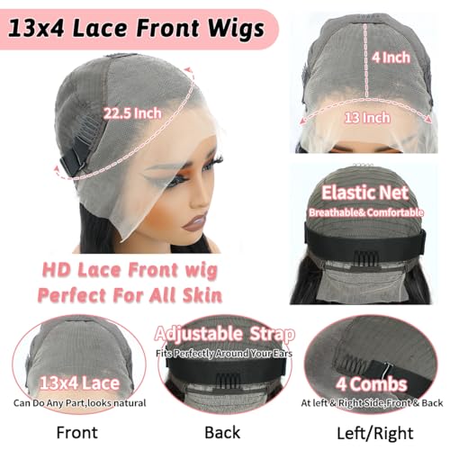 LICHANG Straight Lace Front Wigs Human Hair Pre Plucked for Black Women 13x4 Lace Frontal Wigs Human Hair 200% Density Brazilian Virgin Hair Glueless Wigs 26 Inch