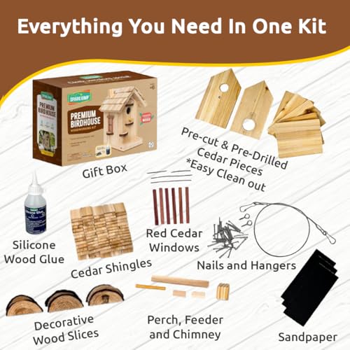 SparkJump Premium Wooden Bird House Kit - Build it Yourself Birdhouse - Birdhouse Kits for Adults to Build - Woodworking A...